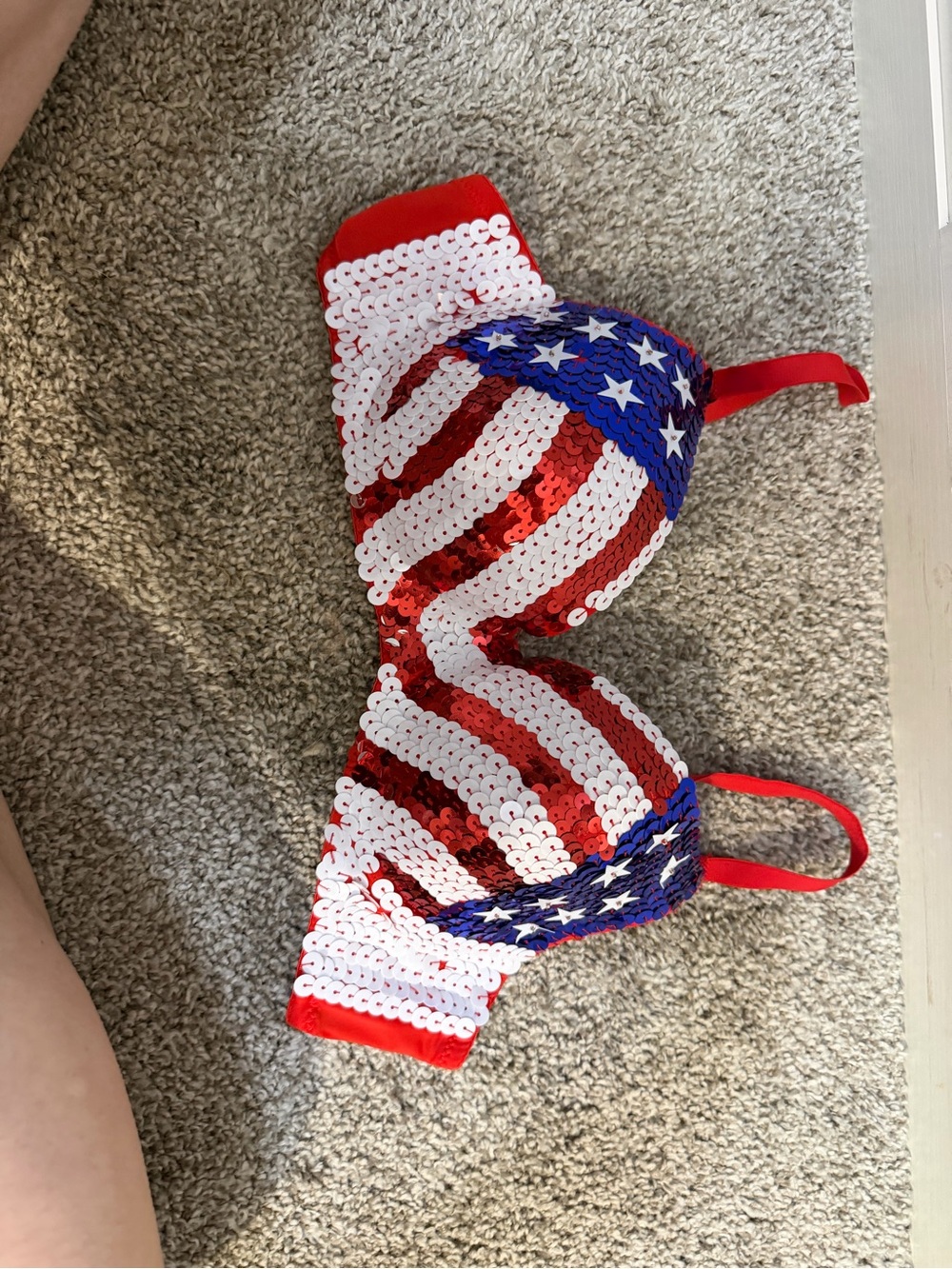Womens Sequin Star & Stripe Bra Top - Red, White & Blue American Flag